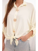 Dámská košile s viskózou, zdobnými knoflíky a límcem žlutá Dámská košile s viskózou, zdobnými knoflíky a límcem žlutá