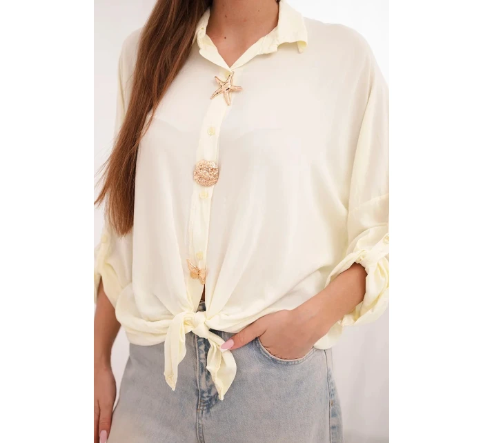 Dámská košile s viskózou, zdobnými knoflíky a límcem žlutá Dámská košile s viskózou, zdobnými knoflíky a límcem žlutá