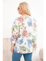 Dámská bavlněná halenka Plus Size s krátkým rukávem a květinovým vzorem bílá