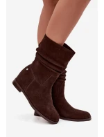 Kožené semišové dámské s řasením vyhřívané  Čokoládové model 21728415 - Maciejka