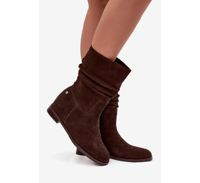 Kožené semišové dámské s řasením vyhřívané  Čokoládové model 21728415 - Maciejka