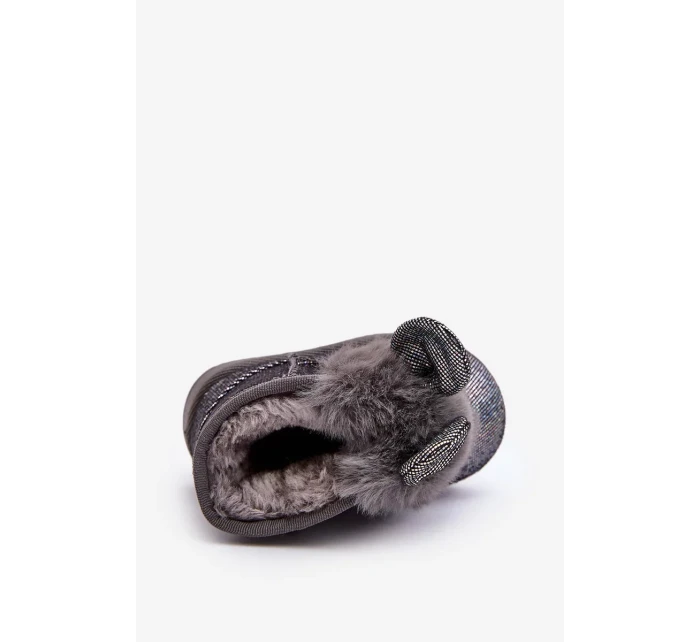 Dětské sněhule zateplené kožíškem, šedá Betty, s ušima