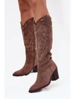 Dámské kozačky na sloupkovém podpatku Coretta – khaki