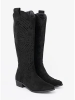 Trendy černé kozačky dámské na širokém podpatku Trendy černé kozačky dámské na širokém podpatku