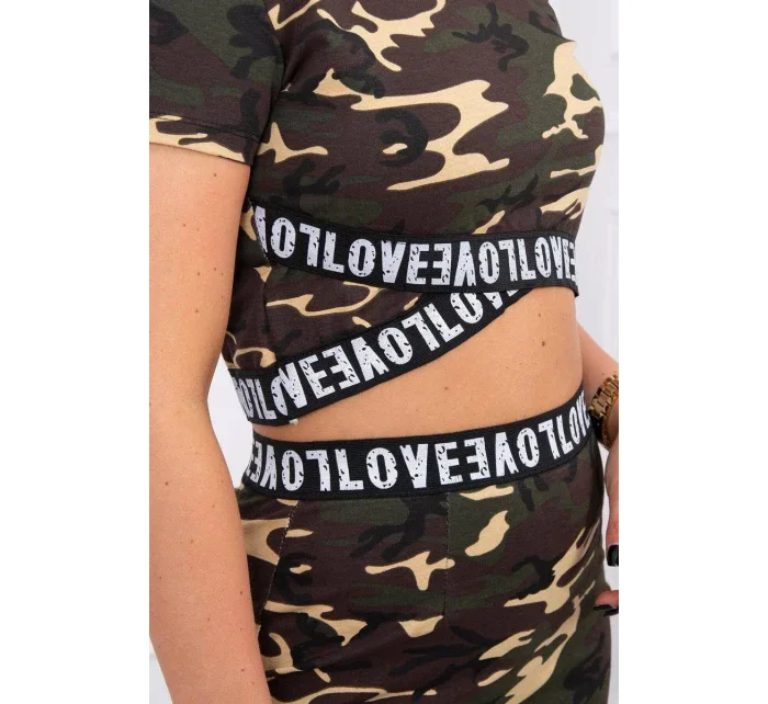 Souprava halenky se sukní moro khaki+hnědá Souprava halenky se sukní moro khaki+hnědá