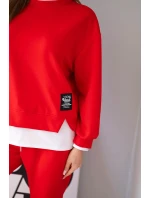 Dámský komplet s  s volnou mikinou a tepláky červený model 21808643 - K-Fashion
