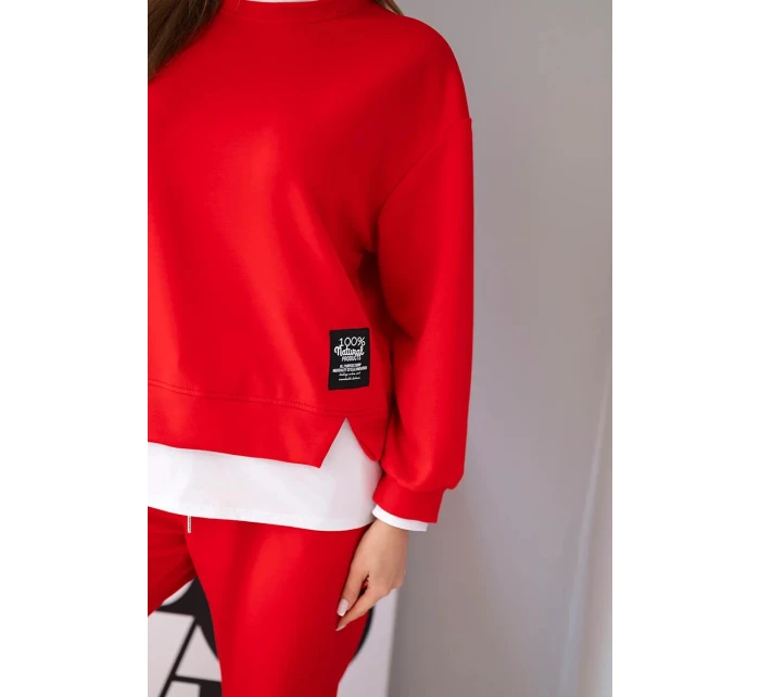 Dámský komplet s  s volnou mikinou a tepláky červený model 21808643 - K-Fashion