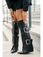 Kozačky ke kolenům na klínu s ohrnutým svrškem a model 21677855 - Boto