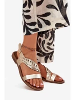 Dámské kožené sandály na plochém podpatku Zazoo model 21704070 zlaté - Boto Dámské kožené sandály na plochém podpatku Zazoo model 21704070 zlaté - Boto