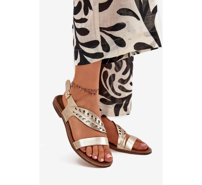 Dámské kožené sandály na plochém podpatku Zazoo model 21704070 zlaté - Boto Dámské kožené sandály na plochém podpatku Zazoo model 21704070 zlaté - Boto