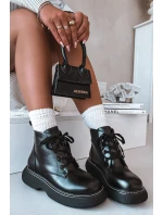 Dámské zateplené kotníkové boty na platformě s šněrováním Černé model 21935154 - Boto