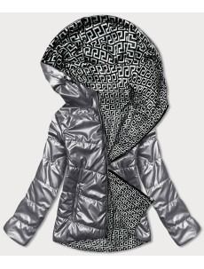 Oboustranná šedá dámská bunda s kapucí (B9793-70)