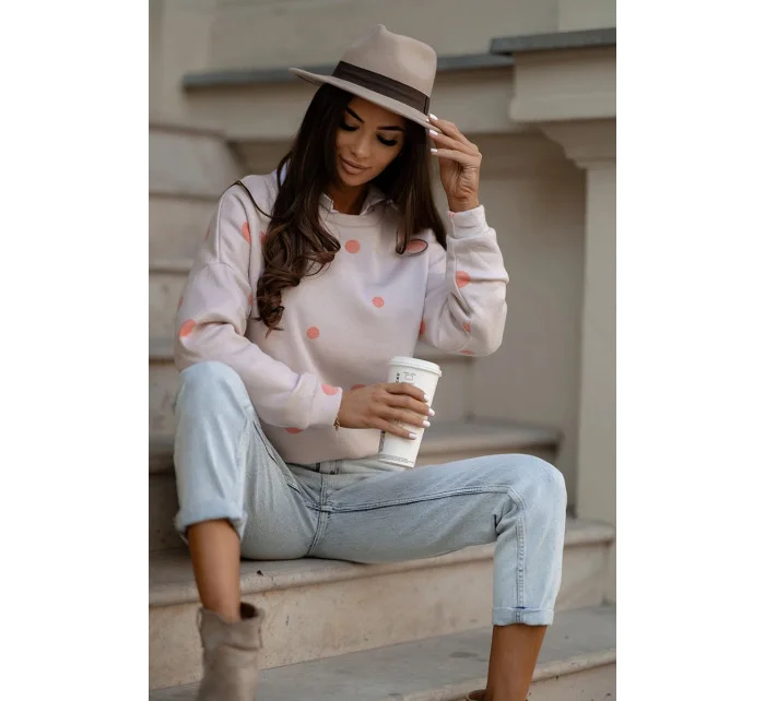 Oranžová dámská bavlněná mikina s puntíky (784)