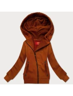 Vypasovaná dámská mikina v karamelové barvě s asymetrickým zipem model 21301348 - LHD