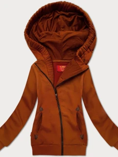 Vypasovaná dámská mikina v karamelové barvě s asymetrickým zipem LHD (AMG-61)