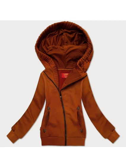 Vypasovaná dámská mikina v karamelové barvě s asymetrickým zipem model 21301348 - LHD