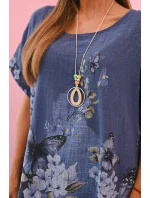 Dámská bavlněná košile s motýly a květinami džínovina