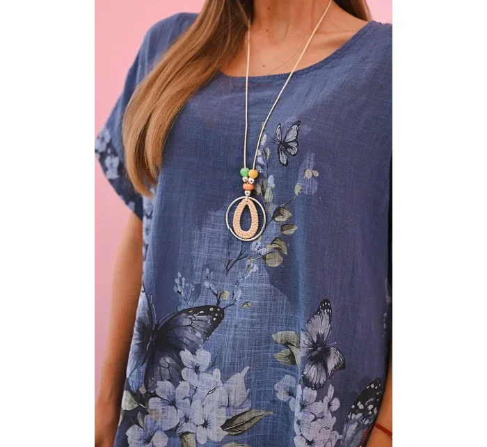 Dámská bavlněná košile s motýly a květinami džínovina