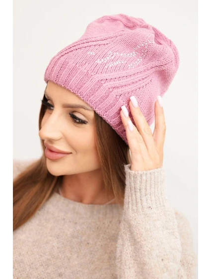Dámská zimní čepice s vlnou volného střihu model 21783005 růžová - K-Fashion Dámská zimní čepice s vlnou volného střihu model 21783005 růžová - K-Fashion