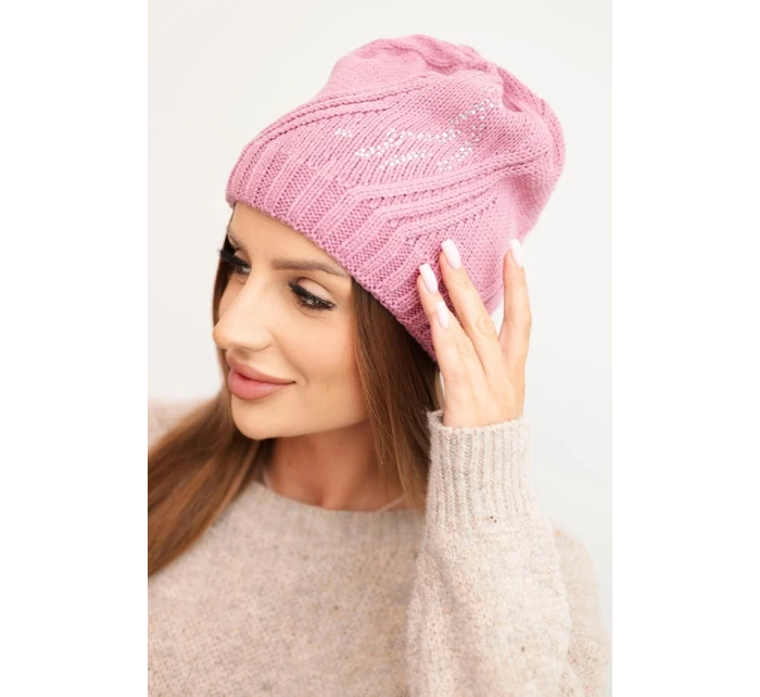 Dámská zimní čepice s vlnou volného střihu model 21783005 růžová - K-Fashion Dámská zimní čepice s vlnou volného střihu model 21783005 růžová - K-Fashion