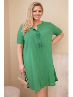 Dámské bavlněné šaty pro plnoštíhlé s vázáním u výstřihu zelená