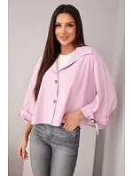 Dámská jarní bavlněná bunda model 22084769 na knoflíky s límcem světle fialová - K-Fashion
