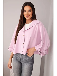 Dámská jarní bavlněná bunda model 22084769 na knoflíky s límcem světle fialová - K-Fashion