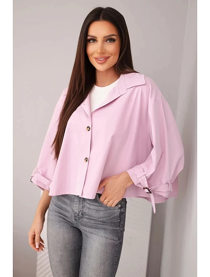 Dámská jarní bavlněná bunda model 22084769 na knoflíky s límcem světle fialová - K-Fashion