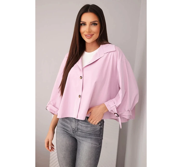 Dámská jarní bavlněná bunda model 22084769 na knoflíky s límcem světle fialová - K-Fashion