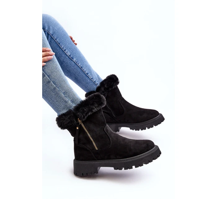 Botky Zamszové Dámské S Kožíškem Černá Hasiva Botky Zamszové Dámské S Kožíškem Černá Hasiva