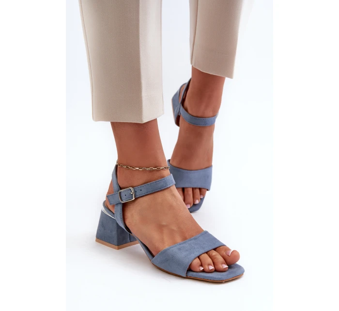 Dámské Sandály Na Podpatku Z Ekokože Modré Leisha