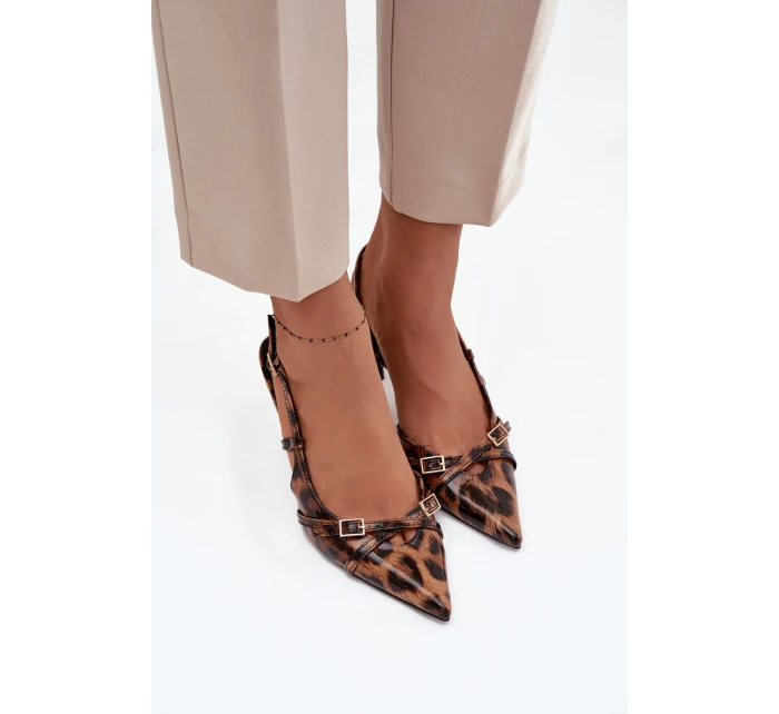 Lodičky s patou a pásky leopardí hnědé model 21711779 - Boto