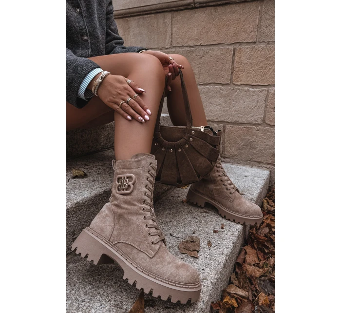 Dámské workery boty s ozdobným zateplené béžové model 21715364 - Boto