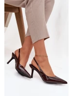 Lakované lodičky na jehlovém podpatku Čokoládové model 21757876 - Boto