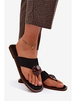 Dámské ploché žabky Černé Eko semiš Selvessa