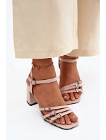 Dámské sandály na podpatku s pásky Vinceza béžové