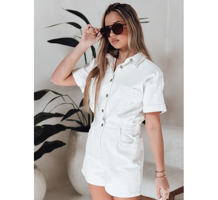 DINOZIA bílý džínový krátký overal FashionStreet EY2589