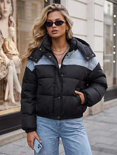 Dámská prošívaná péřová bunda s kapucí, černá, FashionStreet TY6087