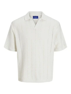 Jack&Jones pánská košile JORPAROS KNIT ESTER SS CROCHET POLO 12272562 SEA SALT