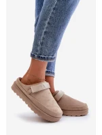 Dámské pantofle zateplené kožíškem na platformě béžové model 21671330 - Boto