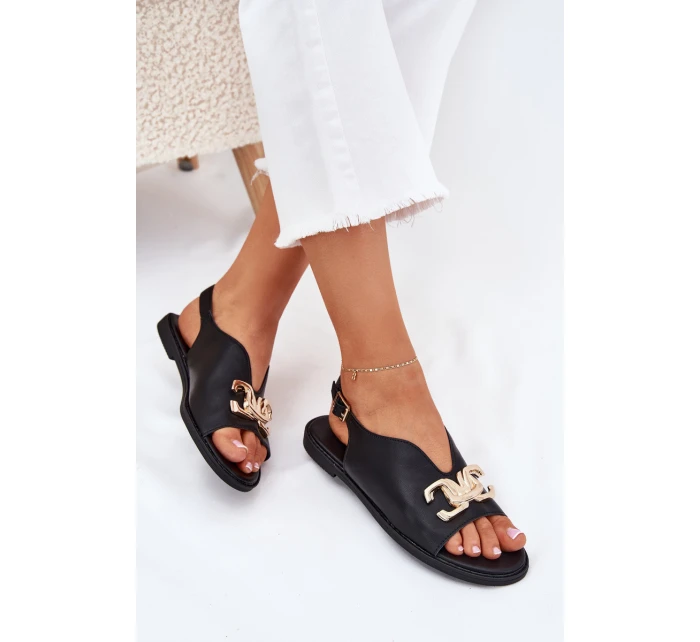 Dámské Sandály Na Plochém Podpatku Se Zlatou Ozdobou Černé Amelira Dámské Sandály Na Plochém Podpatku Se Zlatou Ozdobou Černé Amelira