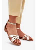 Dámské kožené sandály na plochém podpatku model 21701928 zlaté - Maciejka