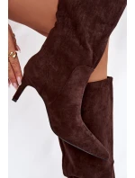 Dámské kozačky na vyhřívané z eko semiše Čokoládové model 21788146 - Boto Dámské kozačky na vyhřívané z eko semiše Čokoládové model 21788146 - Boto