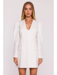 M881 Žakárové blejzrové šaty - krémové