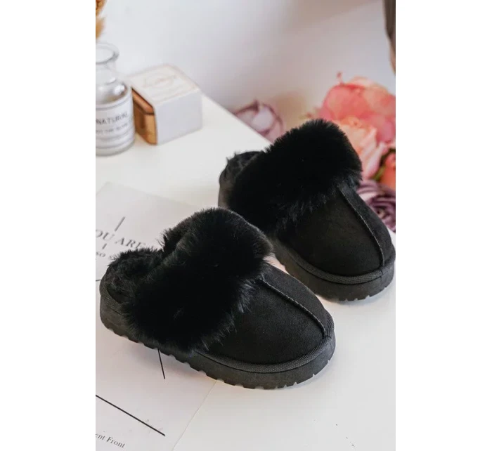 Dětské pantofle s kožíškem, Black Birasta