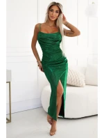zelené lesklé dámské nařasené šaty model 21819830 - numoco basic zelené lesklé dámské nařasené šaty model 21819830 - numoco basic