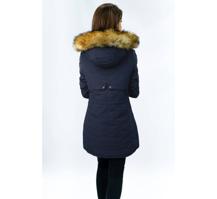 Tmavě modro-šedá dámská oboustranná zimní bunda s kapucí (W213)