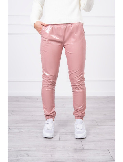 Dvouvrstvé velurové kalhoty tmavě růžové
