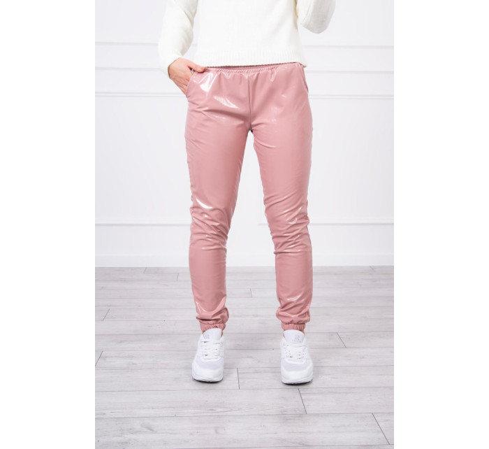 Dvouvrstvé velurové kalhoty tmavě růžové