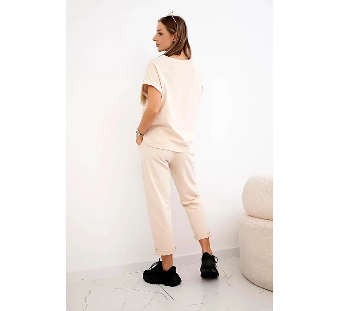 Bavlněný komplet halenka + kalhoty béžový Bavlněný komplet halenka + kalhoty béžový